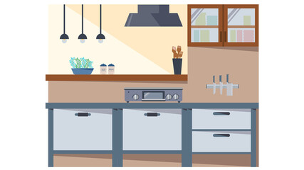 フラットなキッチンの内装