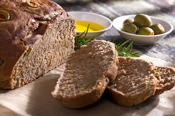 homemade bread with olives and rosemary