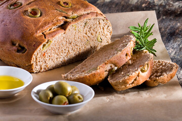 homemade bread with olives and rosemary