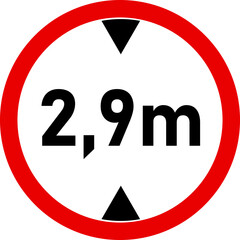 Vehicle 2.9 meters height traffic sign. Road Safety signs and symbols. - obrazy, fototapety, plakaty