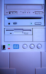 Middle tower vintage computer dvd drives background