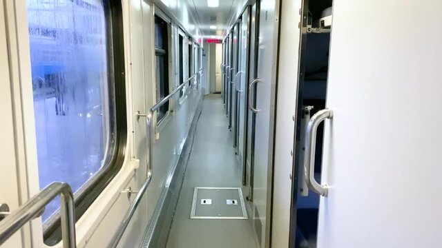 Interior inside the train carriage. Transport and travel concept