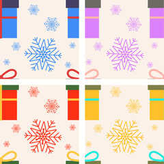 Vector Christmas Seamless Pattern Set with Gift Box and Snowflakes
