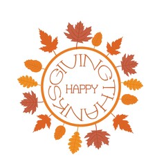 Thanksgiving dinner celebration, traditional with Happy Thanksgiving text. Thanksgiving. Pumpkin and dried leaves