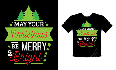May Your Christmas Be Merry Bright T-Shirt Design Template - Greeting card. Christmas Tree using dogs. Good for t-shirt, mug, gifts. For Men, Women, and Baby clothes