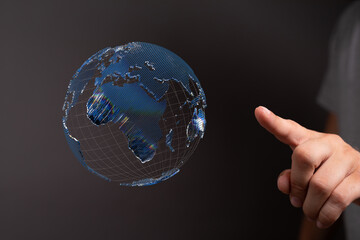 network holding in hand 3d connection data global