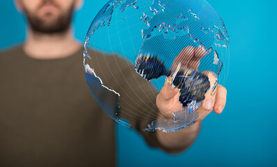 Global telecommunication network around the World with connections between data centers or...