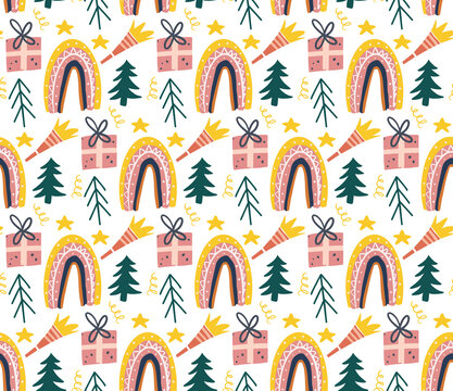 Happy New Year abstract boho pattern in modern style. background, wallpaper. Vector illustration