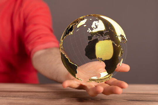 Global telecommunication network around the World with connections between data centers or satellites. Planet Earth from space, concept for connected