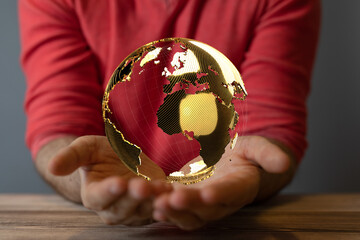 Global telecommunication network around the World with connections between data centers or...