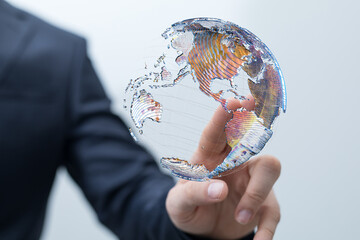 Global telecommunication network around the World with connections between data centers or...