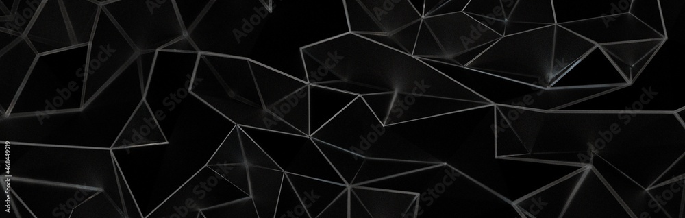 Poster Black polygonal surface 3D rendering background