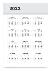 Calendar 2022 Year Design Vector