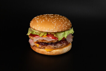 hamburger on black background