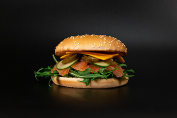 hamburger on black background