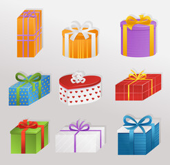 Gift boxes with ribbons collection. Holiday gift box. Vector illustration eps10