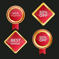 collection of red price discount badge
