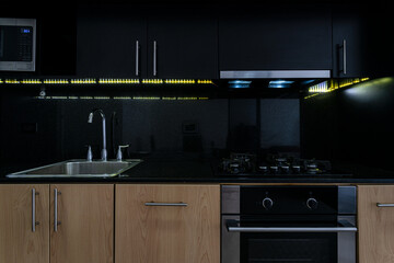 Dark modern kitchen interior