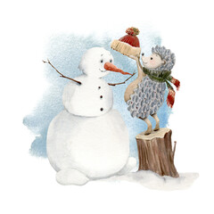 Christmas illustration with funny snowman. - 468452168