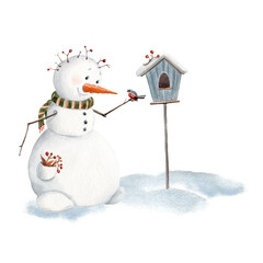 Christmas illustration with funny snowman. - 468452176