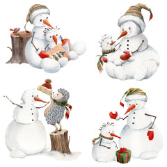 Christmas illustration with funny snowman. - 468452184