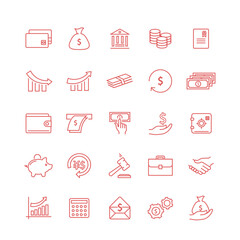Money thin line icon set isolated on white background. Flat icons for web site, mobile app and law. Simple finance symbols like: dollar, euro, coin, safe, money wallet and chart. Vector illustration