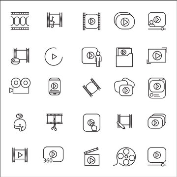 Video icon thin line set isolated on white background. Trendy video icon in flat style. Template for app, ui and logo. Simple icon video for your web site. Modern concept video icon, EPS 10