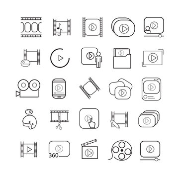 Video icon thin line set isolated on white background. Trendy video icon in flat style. Template for app, ui and logo. Simple icon video for your web site. Modern concept video icon, EPS 10