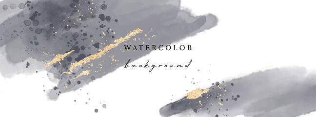 Vector watercolor universal background with gold glitter	