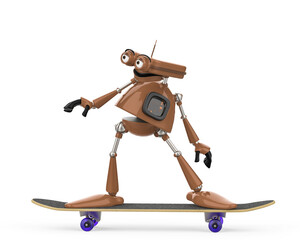 vintage robot is on the skate in a white background