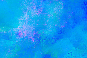abstract blue water background, abstract painting on canvas with splattered turquoise and purple paint drops and splashes, high resolution, light grunge wallpaper for editing, colorful wall surface 