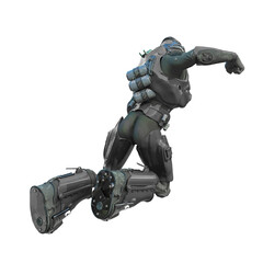 astronaut mech in exo suit exploring arround