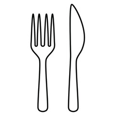 Kitchen tools cutlery set of fork and knife outline simple minimalistic flat design vector icons illustration isolated on white background