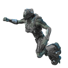 astronaut mech in exo suit exploring arround