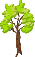 Cartoon tree with green foliage isolated on white background