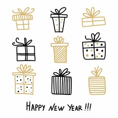 A collection of hand-drawn gift boxes