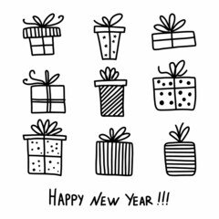 Vector set of Christmas gifts hand-drawn