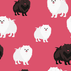 seamless pattern with cartoon dog. Cute Dog breeding white pomeranian spitz for wallpaper, pattern fills, greeting cards, webpage backgrounds, wrapping paper textile, fabric. Vector illustration