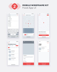 UI Mobile app. Food UX, GUI design elements. Mobile application template layout.