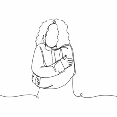 Vector continuous one single line drawing icon of woman is cold winter style in silhouette on a white background. Linear stylized.