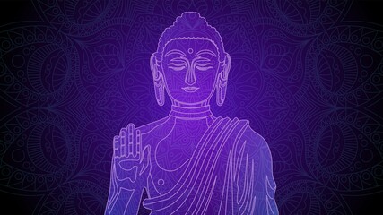 Purple vector illustration with Buddha, the concept of Buddhism and Eastern religion