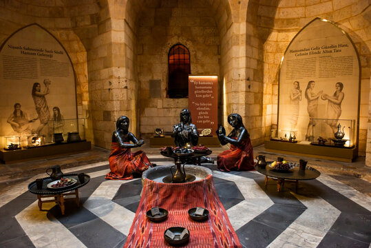 GAZIANTEP, TURKEY - OCTOBER 25, 2021: Gaziantep Hamam Museum in Gaziantep. Is one of the finest examples of Ottoman hamam architecture and culture.