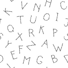 Seamless white pattern with simple linear latin letters