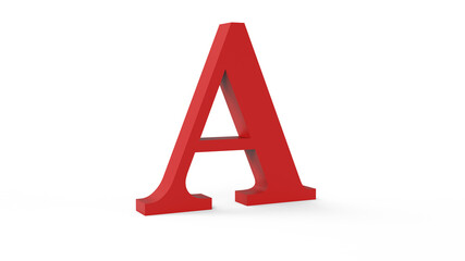 3d red letter A on a white isolated background.