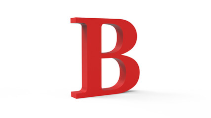 3d red letter B on a white isolated background.
