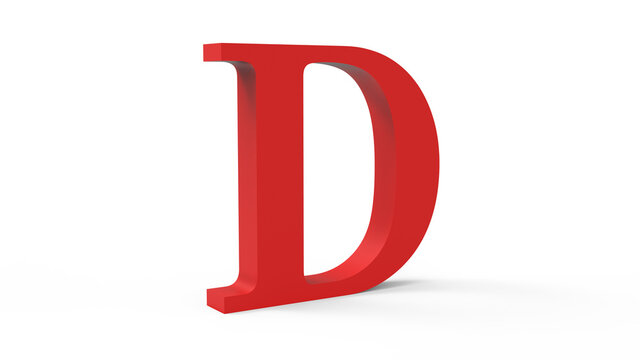 3d red letter D on a white isolated background.