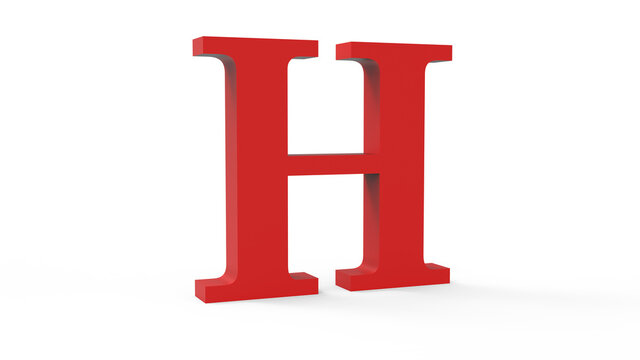 3d red letter H on a white isolated background.