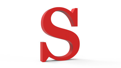3d red letter S on a white isolated background.