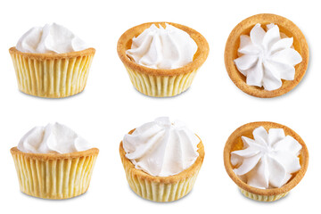 Sweet tartlets with cream on a white isolated background
