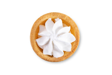 Sweet tartlets with cream on a white isolated background